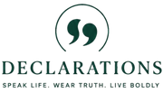 Logo of 'DECLARATIONS' with a quote mark design on a white background