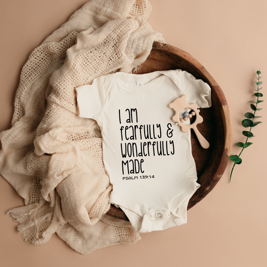 Fearfully & Wonderfully Made | Premium 100% Cotton | Natural Tone Infant Onesie | Short Sleeve - Beyond The Aisle
